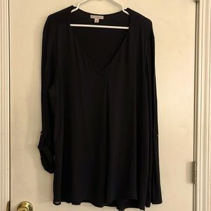 Dress Barn Black V-Neck Blouse 3/4 or Long Sleeve - Size XL